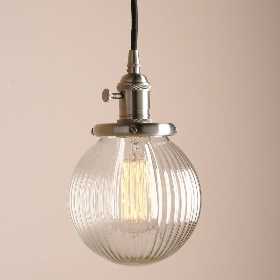 Brushed Nickel Vintage Textured Glass Globe Pendant Lights