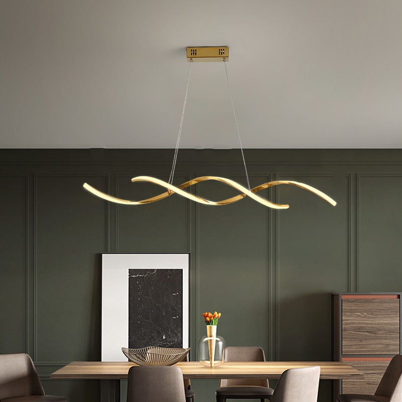 Contemporary Spiral Polished Gold Pendant Light Fixture