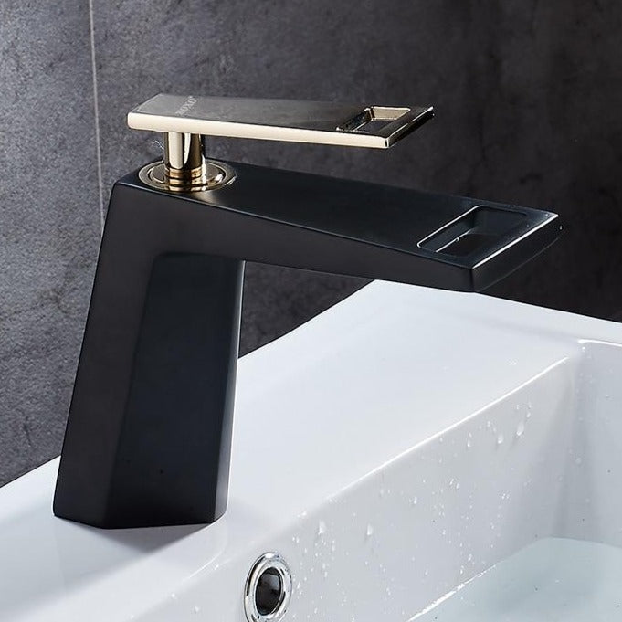 Black and polished gold modern bathroom faucet