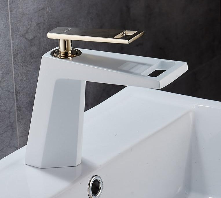 wren white and gold basin faucet for modern bathrooms