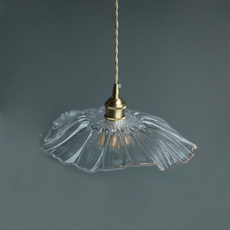 Detailed floral clear glass pendant light