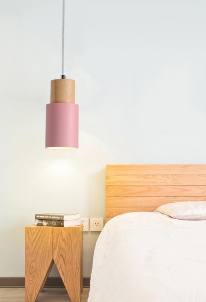 Nordic Wooden Base Pendant Light in Pink