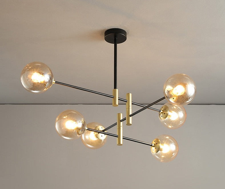 Six Bulb Amber Glass Light Fixture