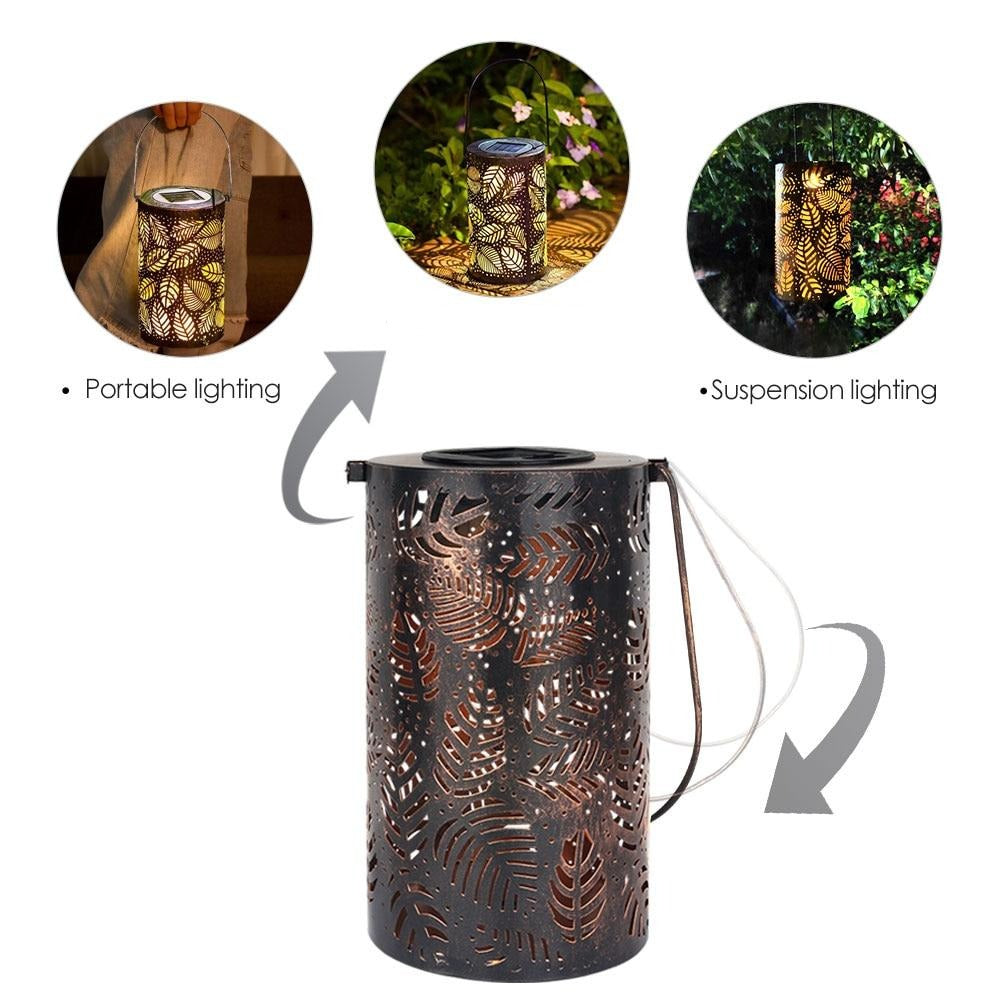 Leaf Pattern Shadow Cast Solar Powered Outdoor Lantern