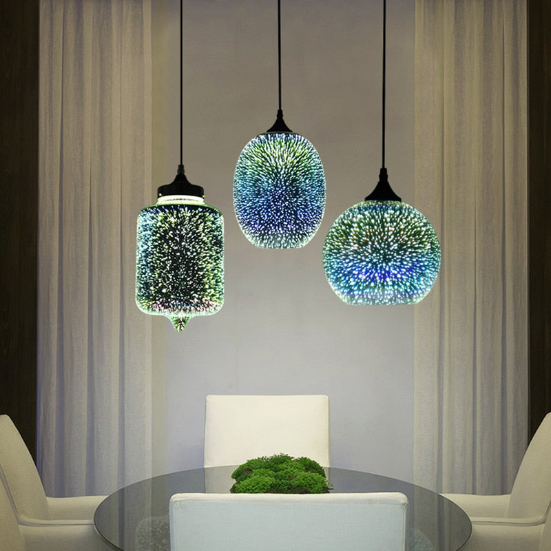 Night Sky Hanging Pendant Lamps, Nordic Accent Lighting, in Shapes of Mason Jar, Oblong and Globe