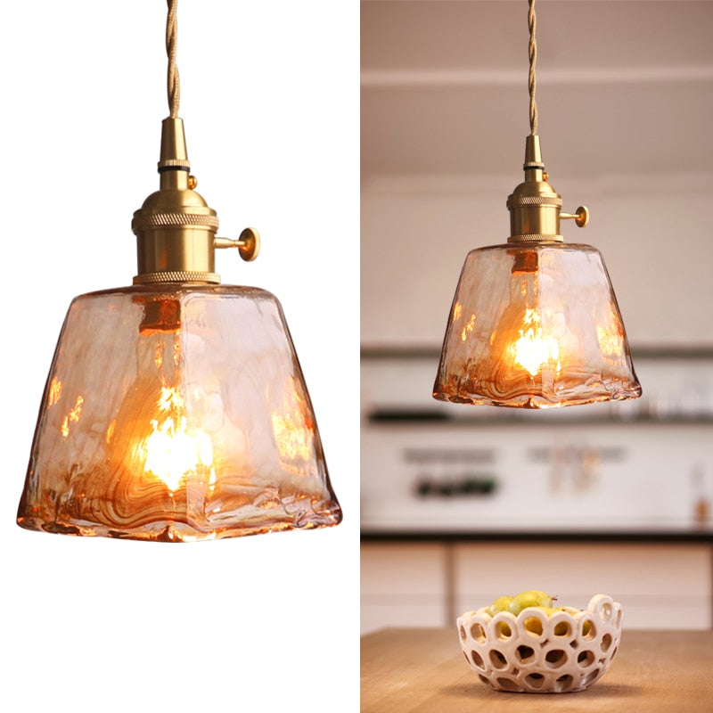 Vintage Brass and Glass Pendant Lamps