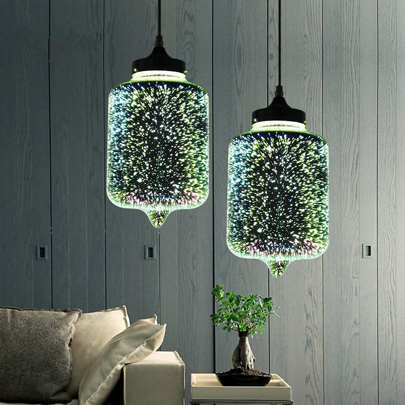 Modern Nordic Hanging Lamp, Speckled Green and Glass Shade Offers Soft Accent Lighting