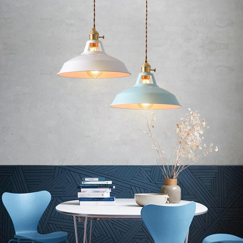 white and blue vintage pendant lights