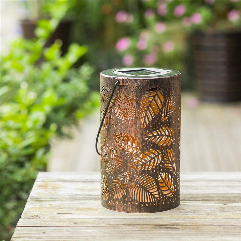 Leaf Pattern Shadow Cast Solar Powered Outdoor Lantern