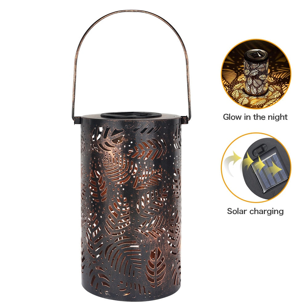 Leaf Pattern Shadow Cast Solar Powered Outdoor Lantern