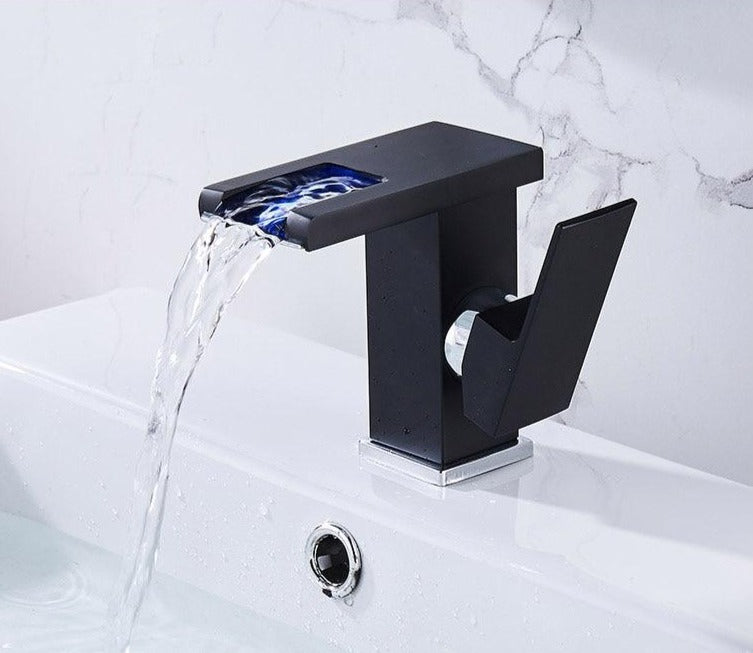 Temperature sensing LED bathroom faucet