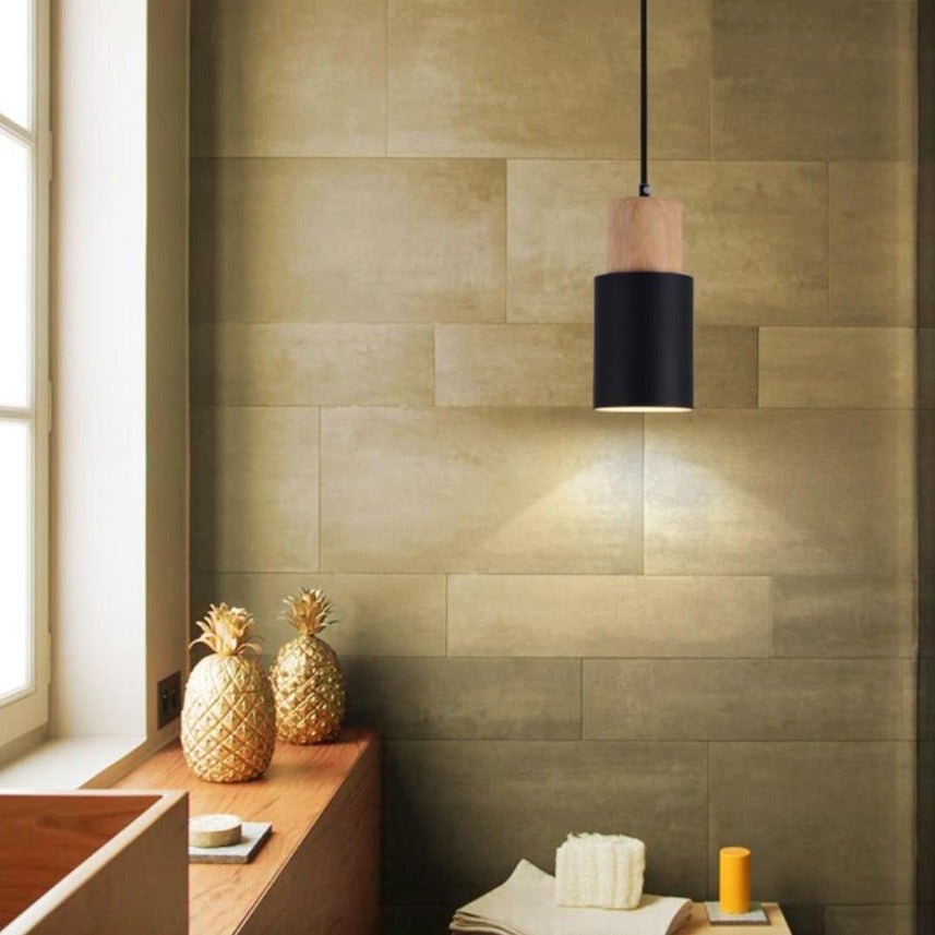 Nordic Wooden Base Pendant Light in Black