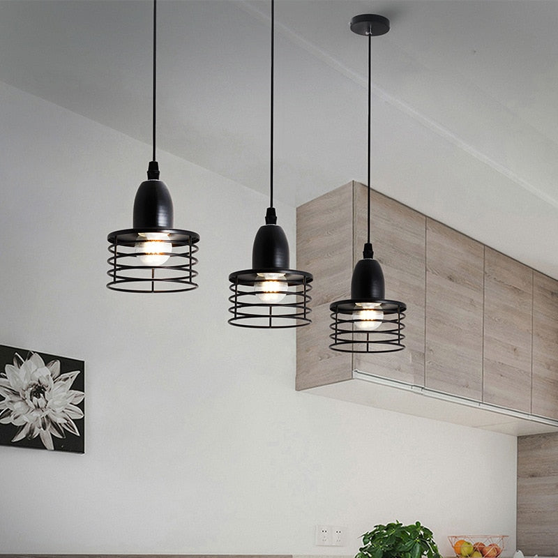 Industrial Chic Hanging Kitchen Island Pendant Lights in Black Finish