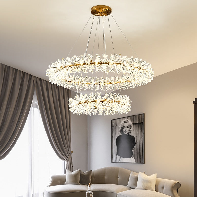 Modern Brass Chandelier with Glass Crystals