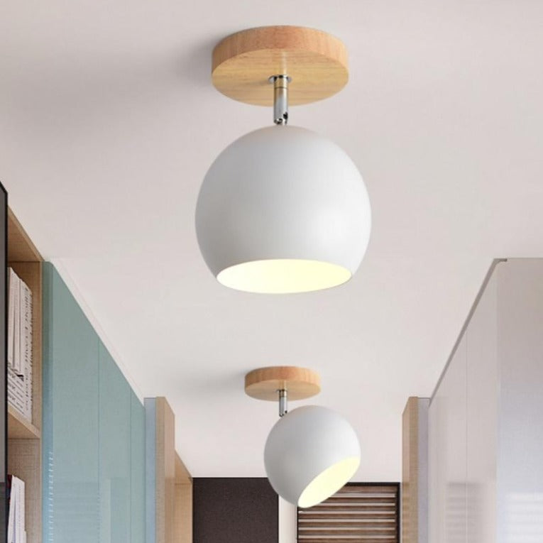 White Macaroon Ceiling Light with Wood Base