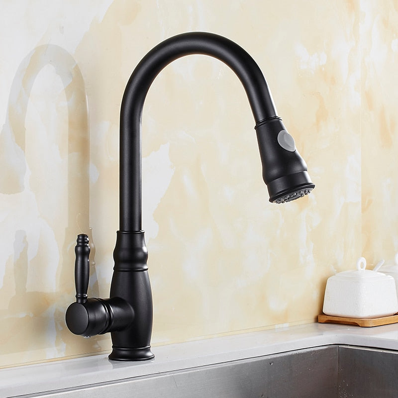 Black retractable kitchen faucet