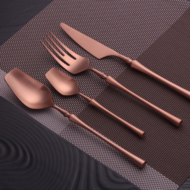 rose gold modern dinner party silverware set