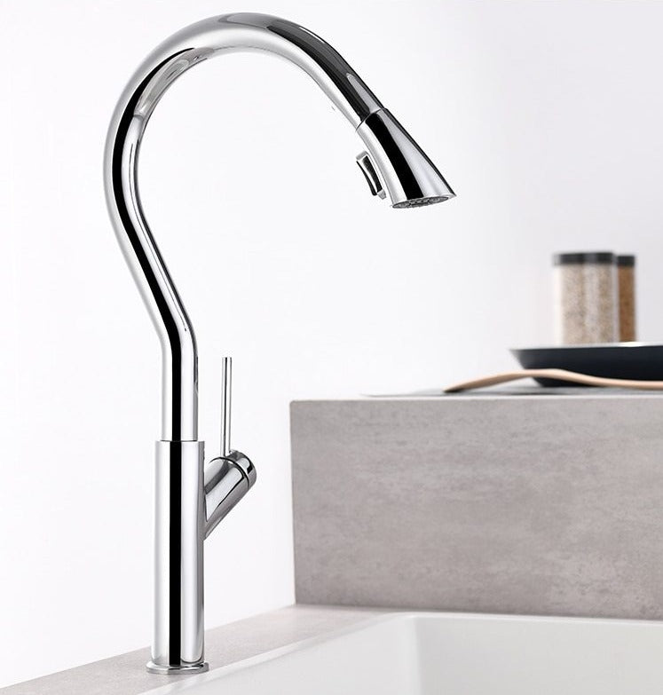 Nate - Retractable Curved Modern Kitchen Faucet