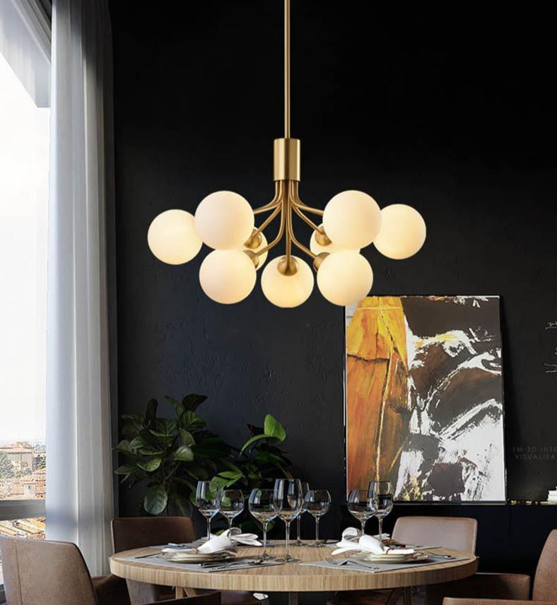 Polished gold frosted glass chandelier