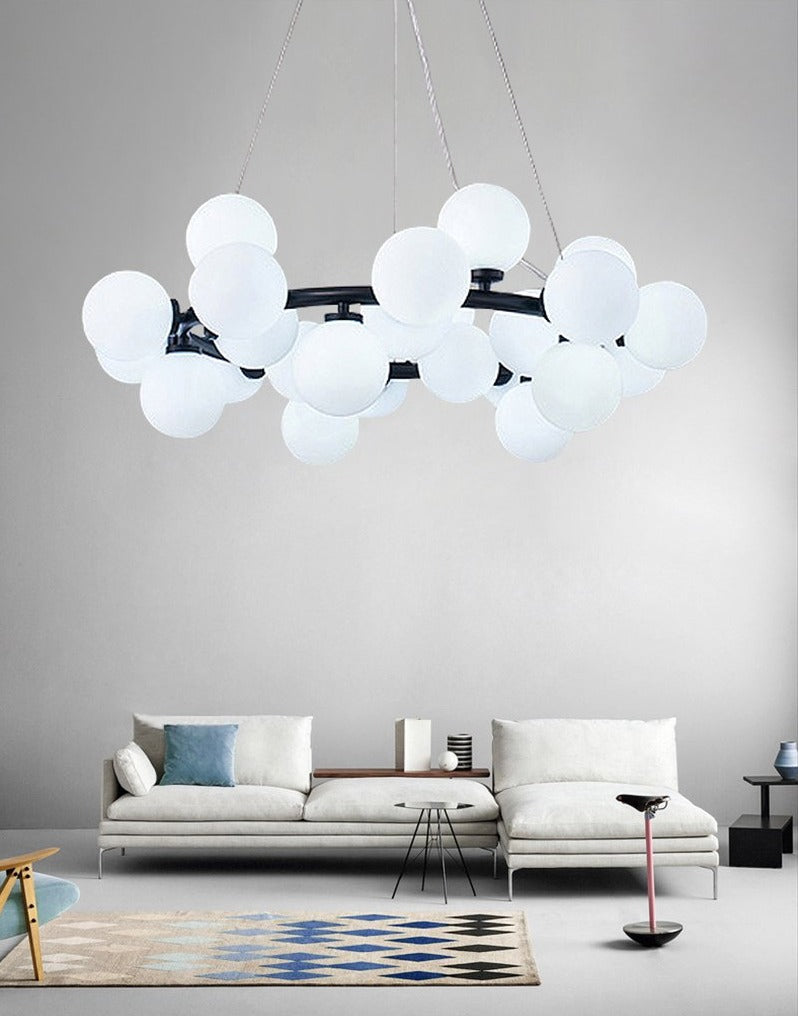 Frosted Glass Black Modern Glass Globe Chandelier