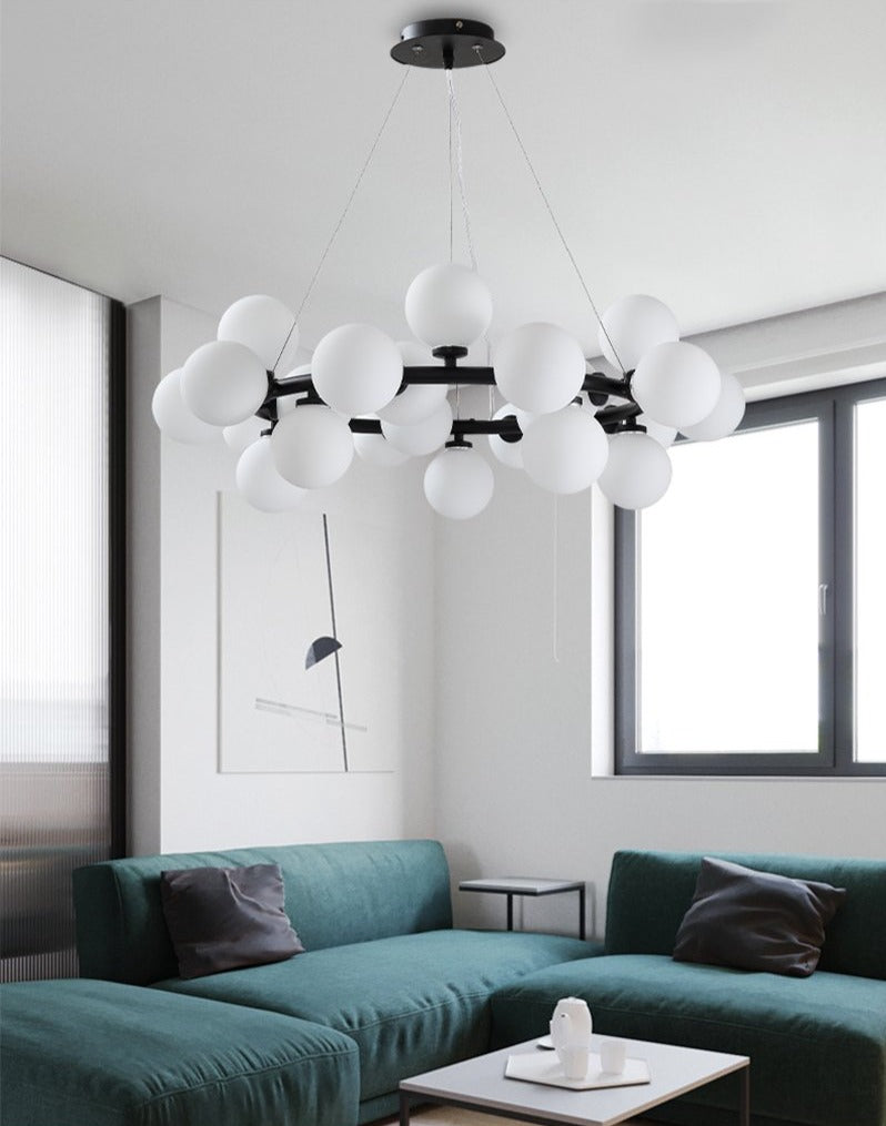 Matte Black Chandelier with Frosted White Glass Lamp shades