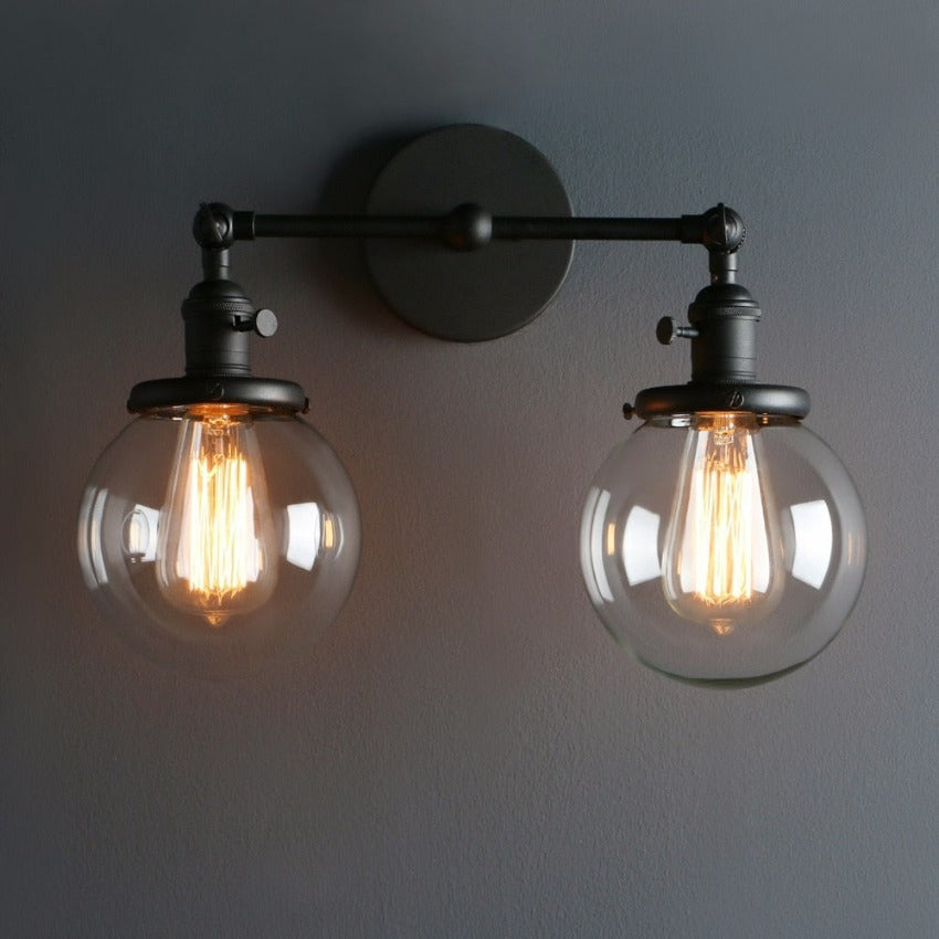 Black Vintage Two-Bulb Wall Sconce