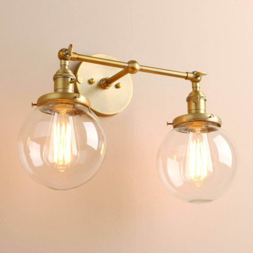 Rustic Brass Two-Bulb Wall Lamp