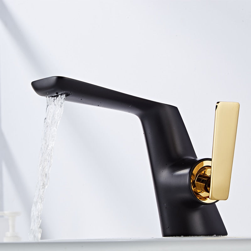 single handle black and gold bathroom faucet