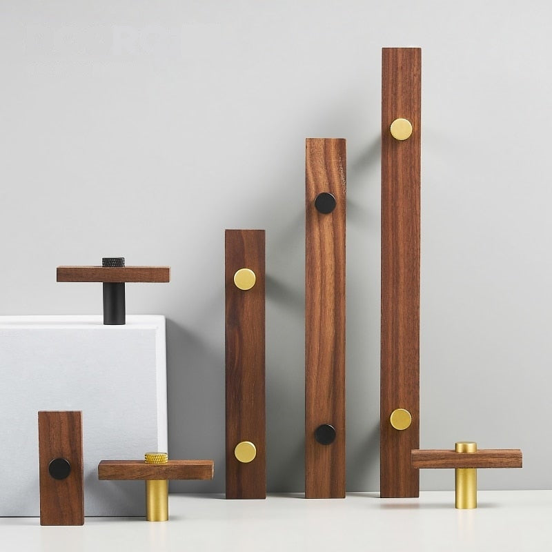Walnut and Brass Modern Cabinet and Drawer Handles 