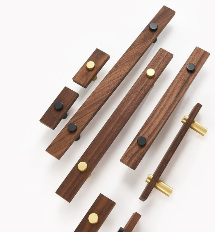 Modern Walnut Wood Cabinet and Drawer Handles