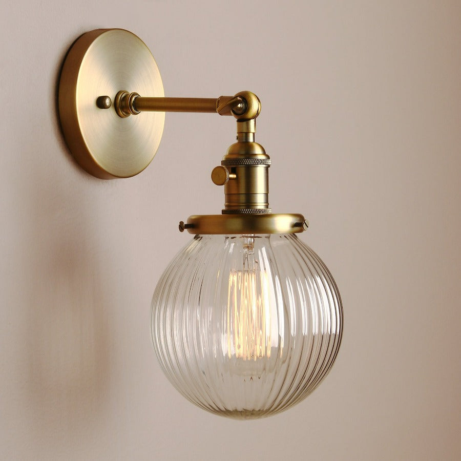 Vintage brass bathroom and hallway glass wall sconce