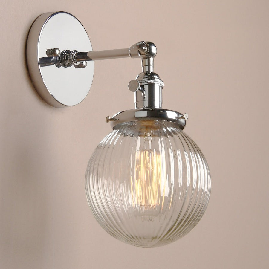 Chrome finish vintage farmhouse textured glass wall sconce