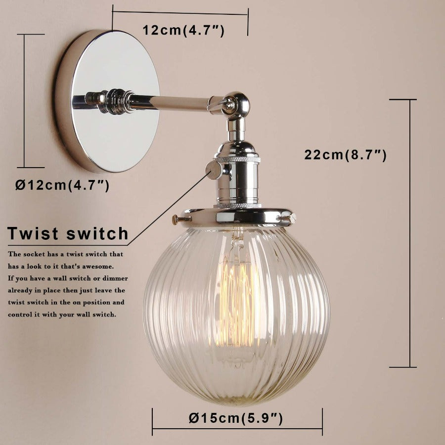 Textured glass globe wall sconce dimensions