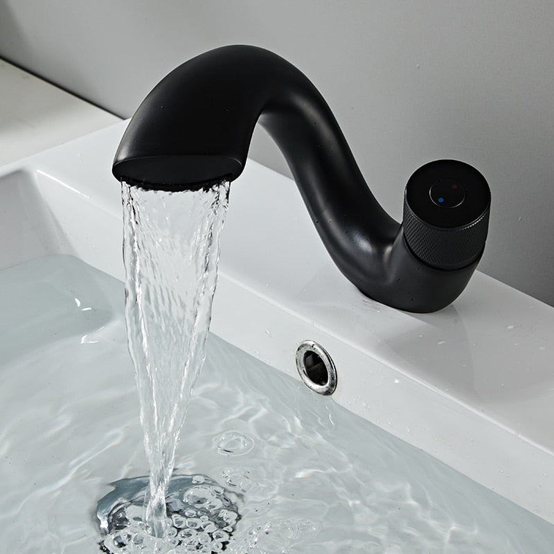 Matte black modern curved bathroom faucet