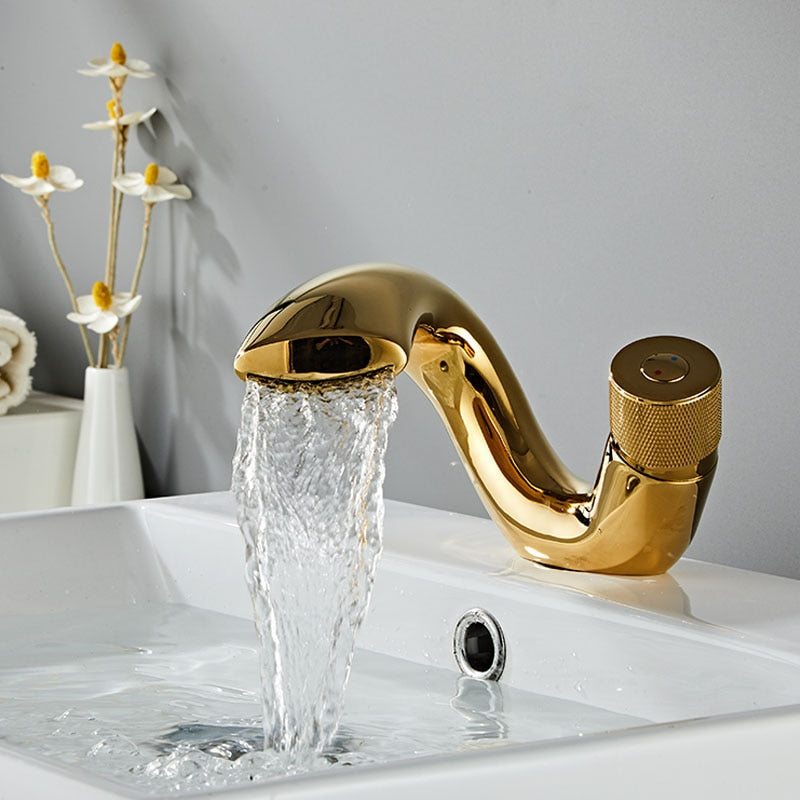 Gold curved bathroom faucet for bathrooms