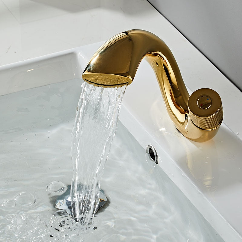 Polished gold modern curved bathroom faucet