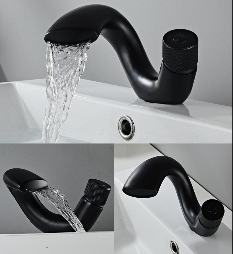 Black curved modern faucet for master bathrooms