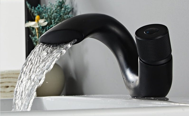 black modern curved basin faucet