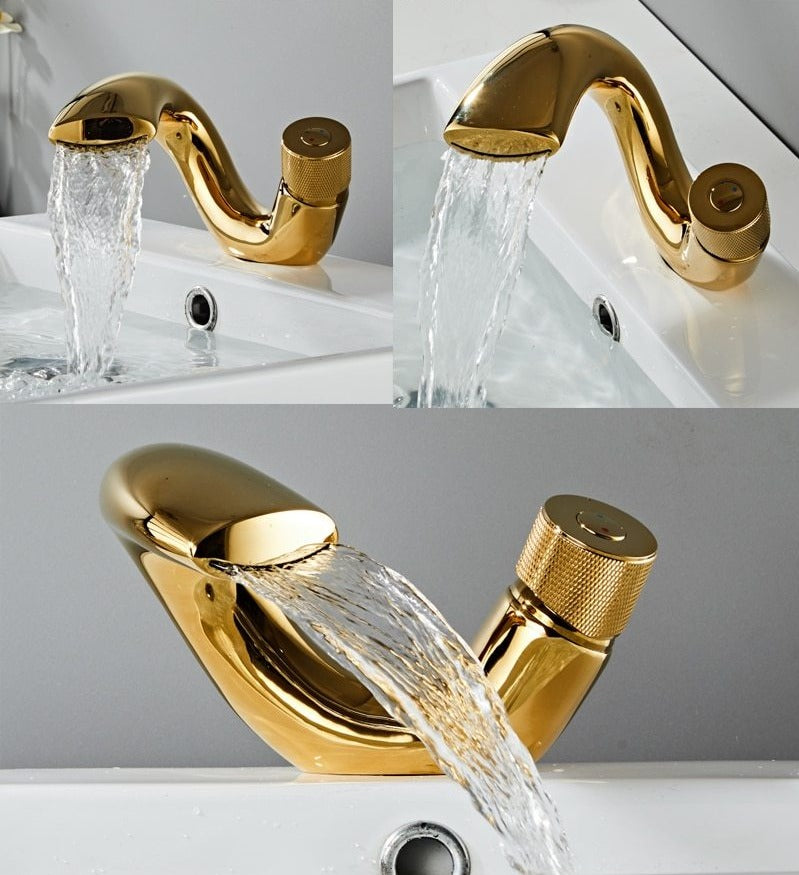 gold modern curved bathroom faucet for master bathrooms