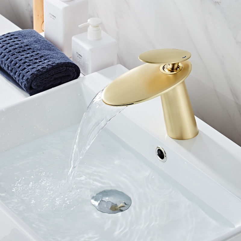 Matte gold modern waterfall faucet