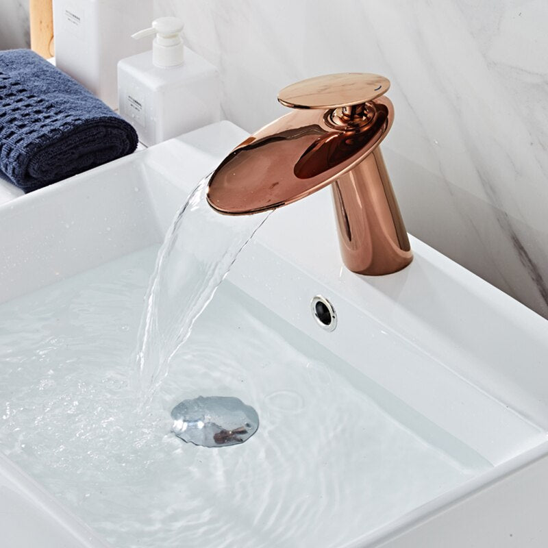 Rose gold modern waterfall faucet