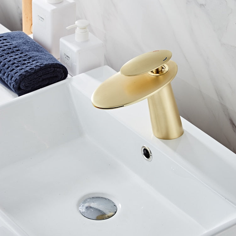 Gold single handle modern waterfall faucet