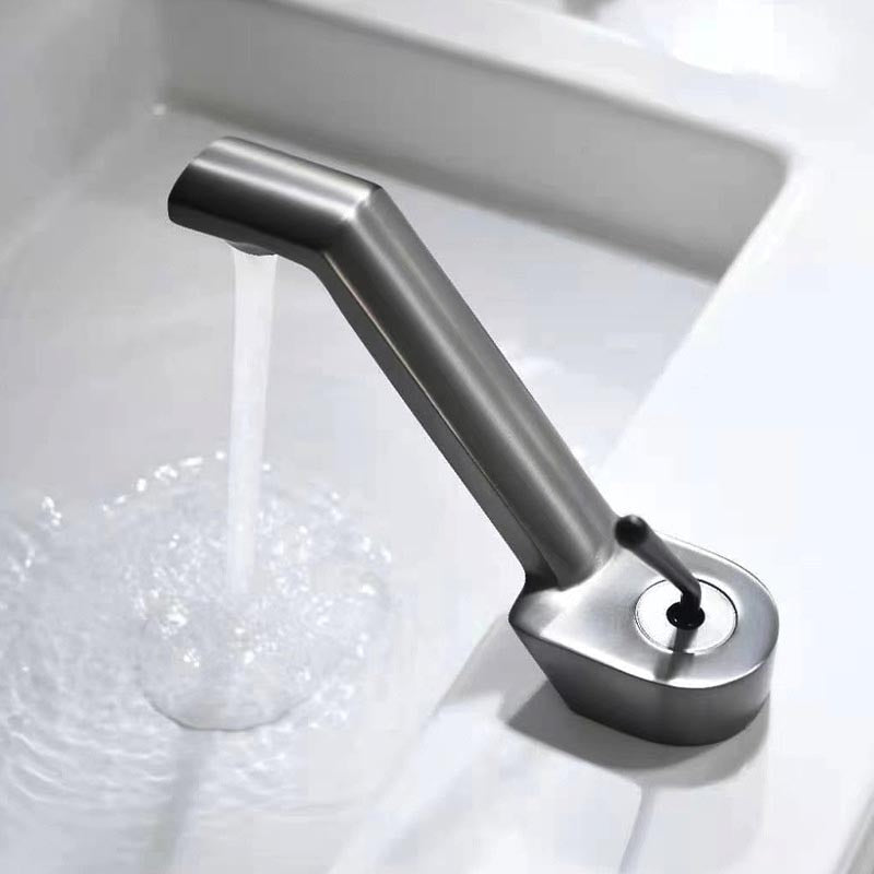 Gray single handle bathroom faucet