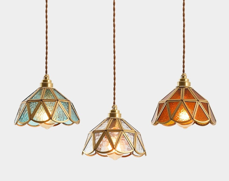 Modern Copper Vintage Stained Glass Pendant Lights
