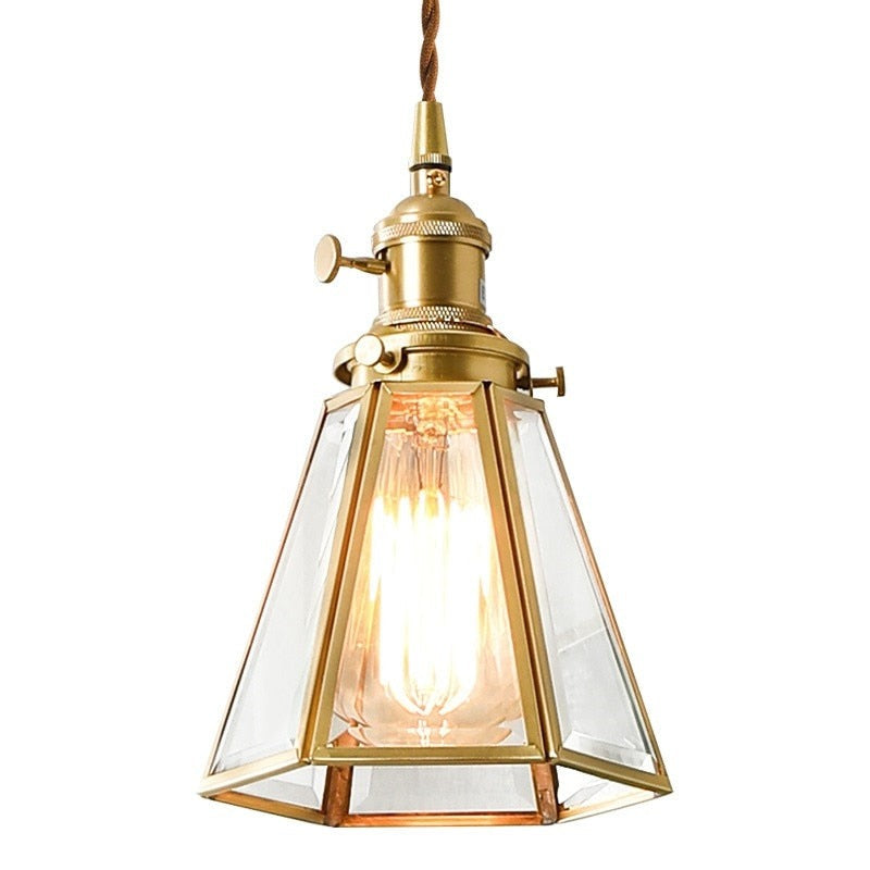 Vintage Copper and Glass Pendant Light