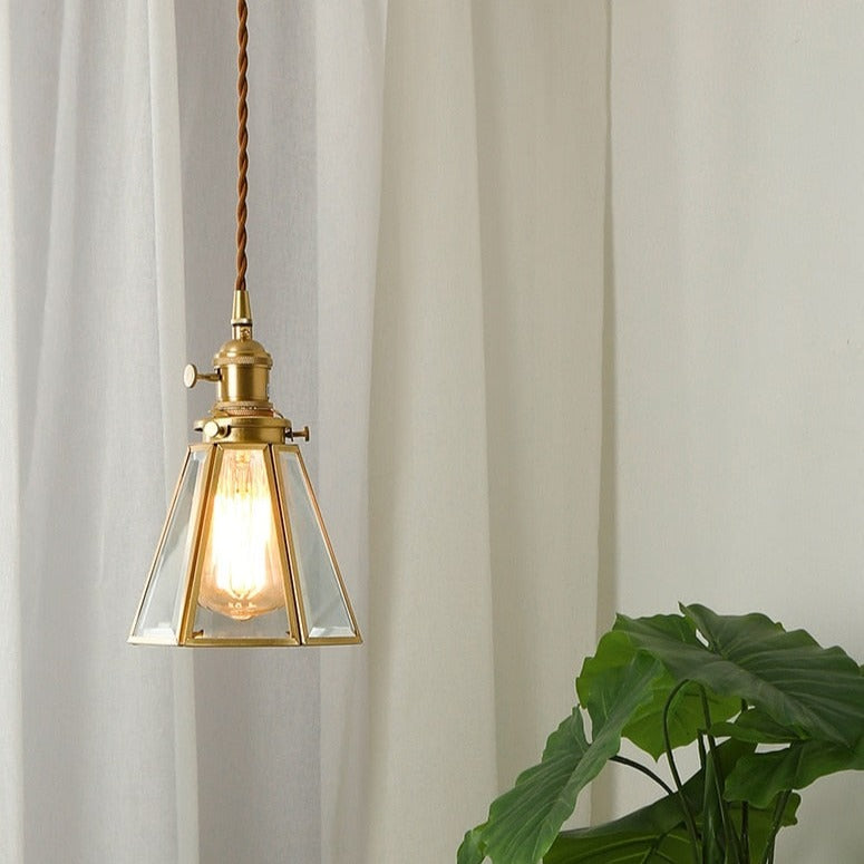 Vintage Copper & Glass Pendant Light