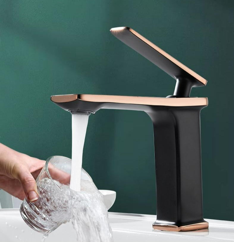 Black and rose gold modern bathroom faucet