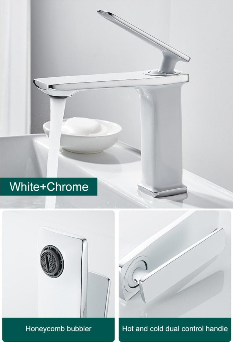 White and chrome modern bathroom faucet