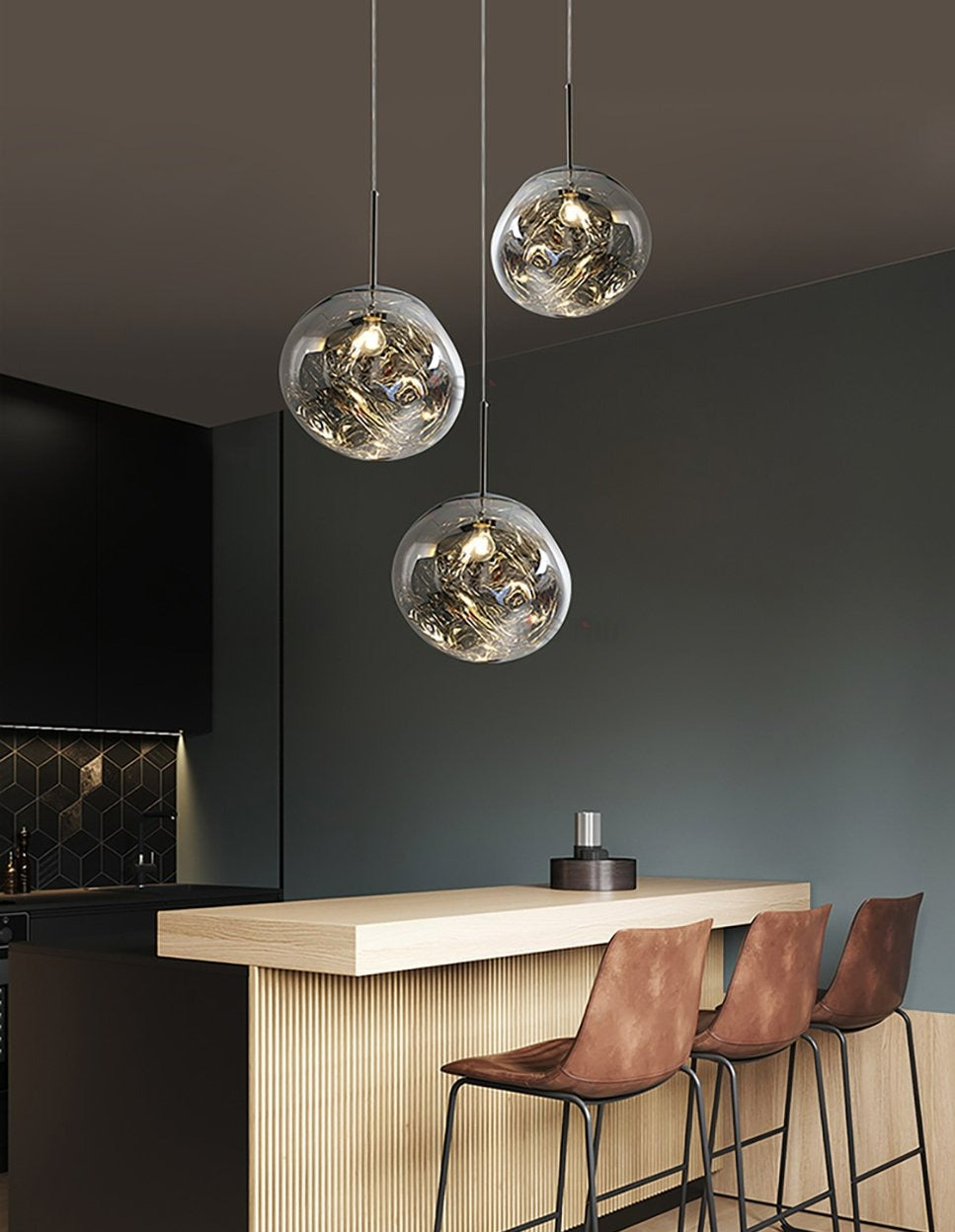 Smokey gray warped glass pendant lights