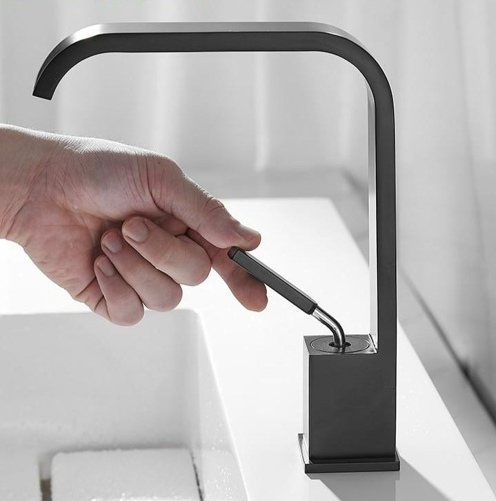 modern single handle curved black bathroom faucet